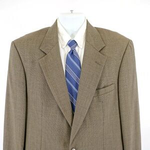 DAMAGED Land's End 42L Wool Check‎ Green Tan Red Windowpane Sport Coat 2 Button